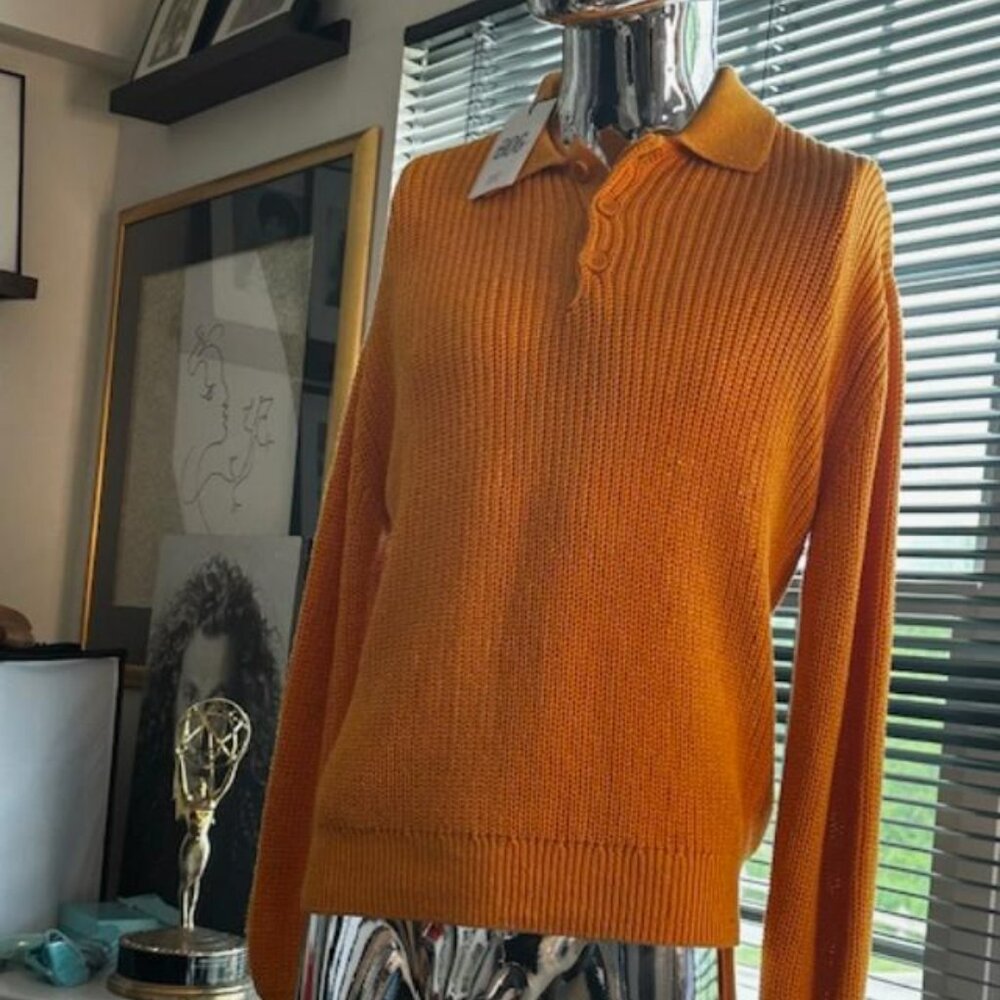 LONG SLEEVE COTTON BLEND KNITTED SWEATER -APRICOT/ORANGE -SZE M-M